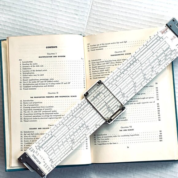 Vntg 1960's KEUFFEL & ESSER K+E DECI-LON Slide Rule 68-1100 Case Manual - Picture 2 of 9